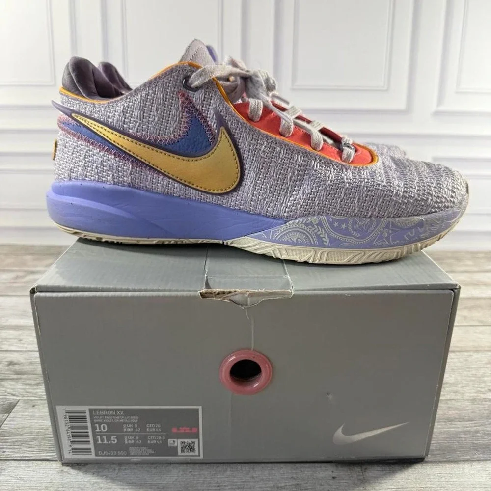 Men's size 10 Nike LeBron 20 XX Violet Frost Purple Gold Shoes basketball
